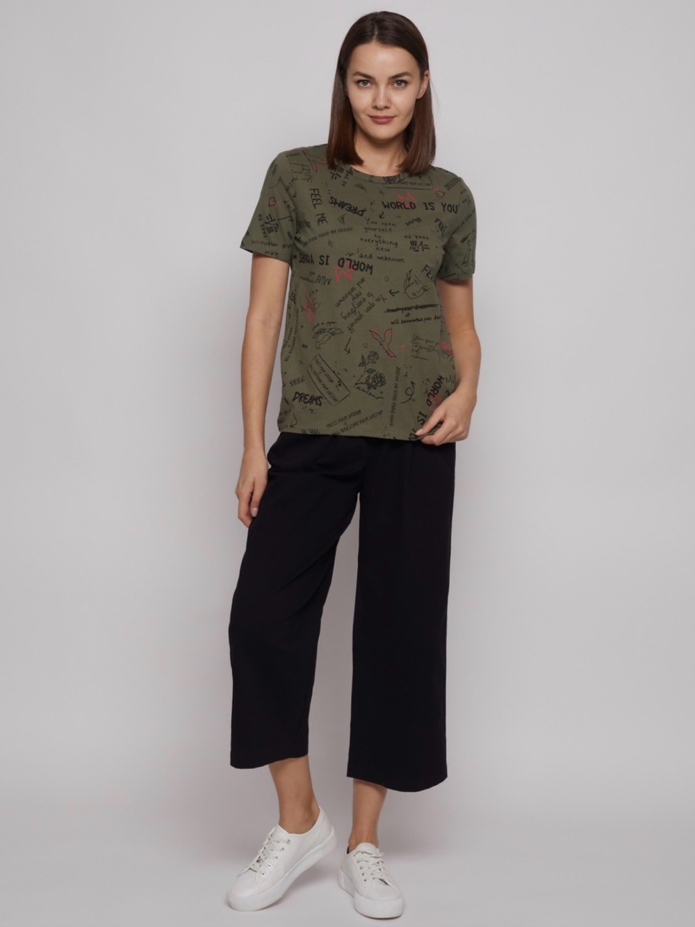 Bundle:H&M Cream Short Sleeve Tee with Black Stripes and Zola printed tee